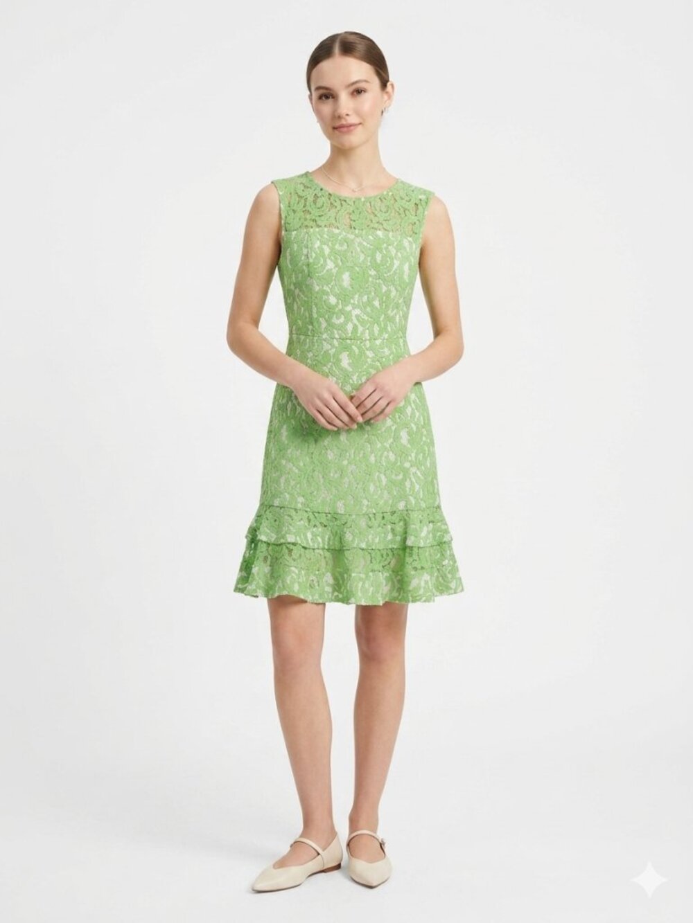 Adrianna Papell Dress Green Lace Sleeveless Coquette Formal 10